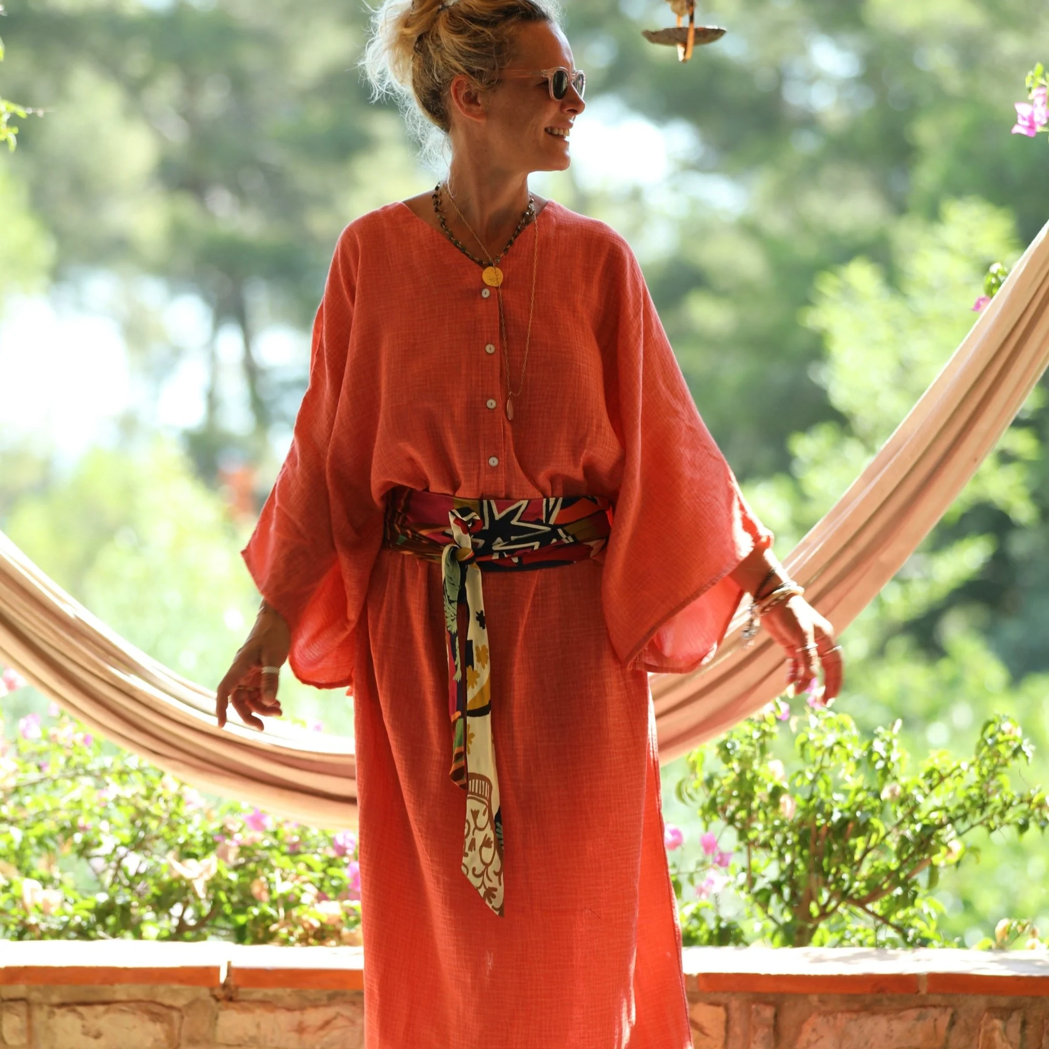 Robe Xiou double gaze de coton orange délavé - Image 10