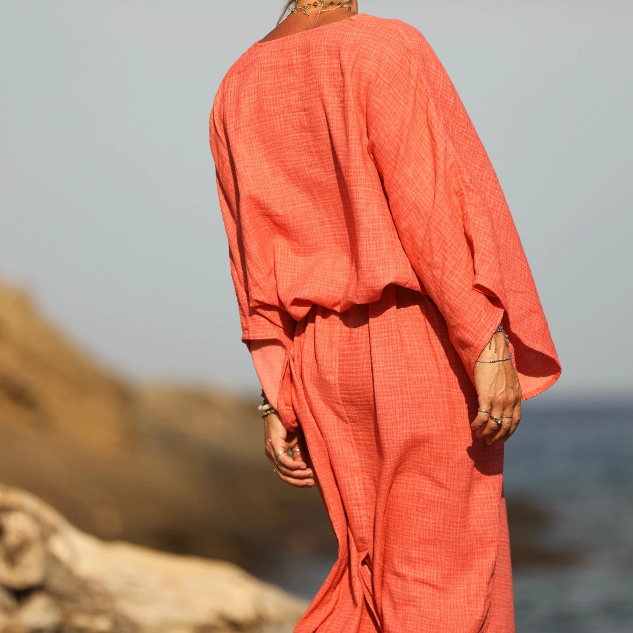 Robe Xiou double gaze de coton orange délavé - Image 3