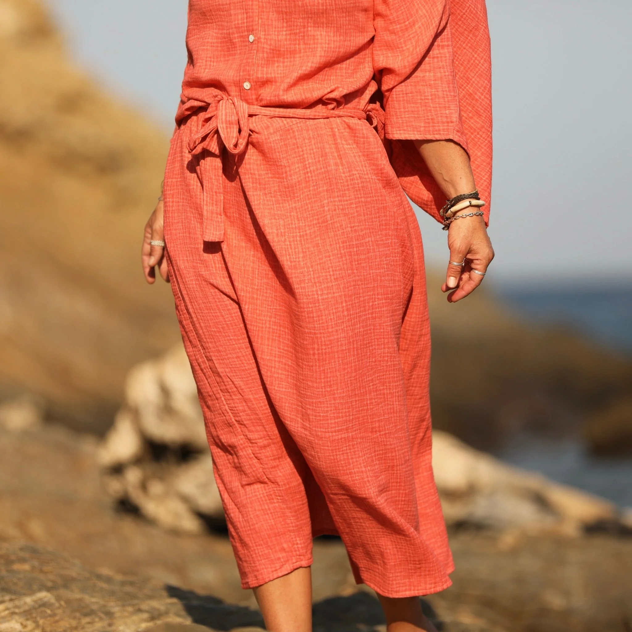 Robe Xiou double gaze de coton orange délavé - Image 6