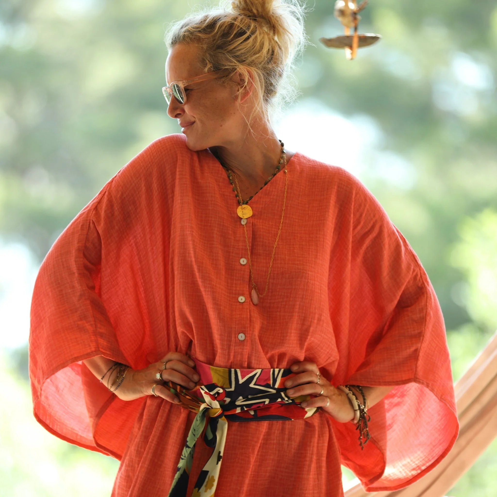 Robe Xiou double gaze de coton orange délavé - Image 8