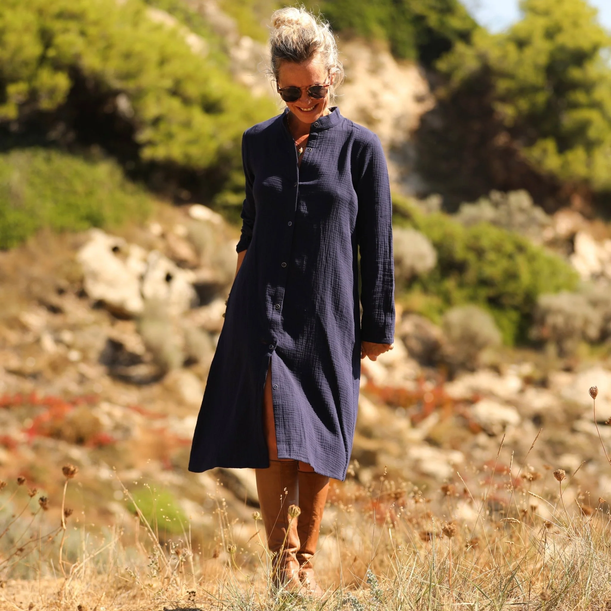 Robe Yuna - Double gaze de coton bleu nuit - Image 10
