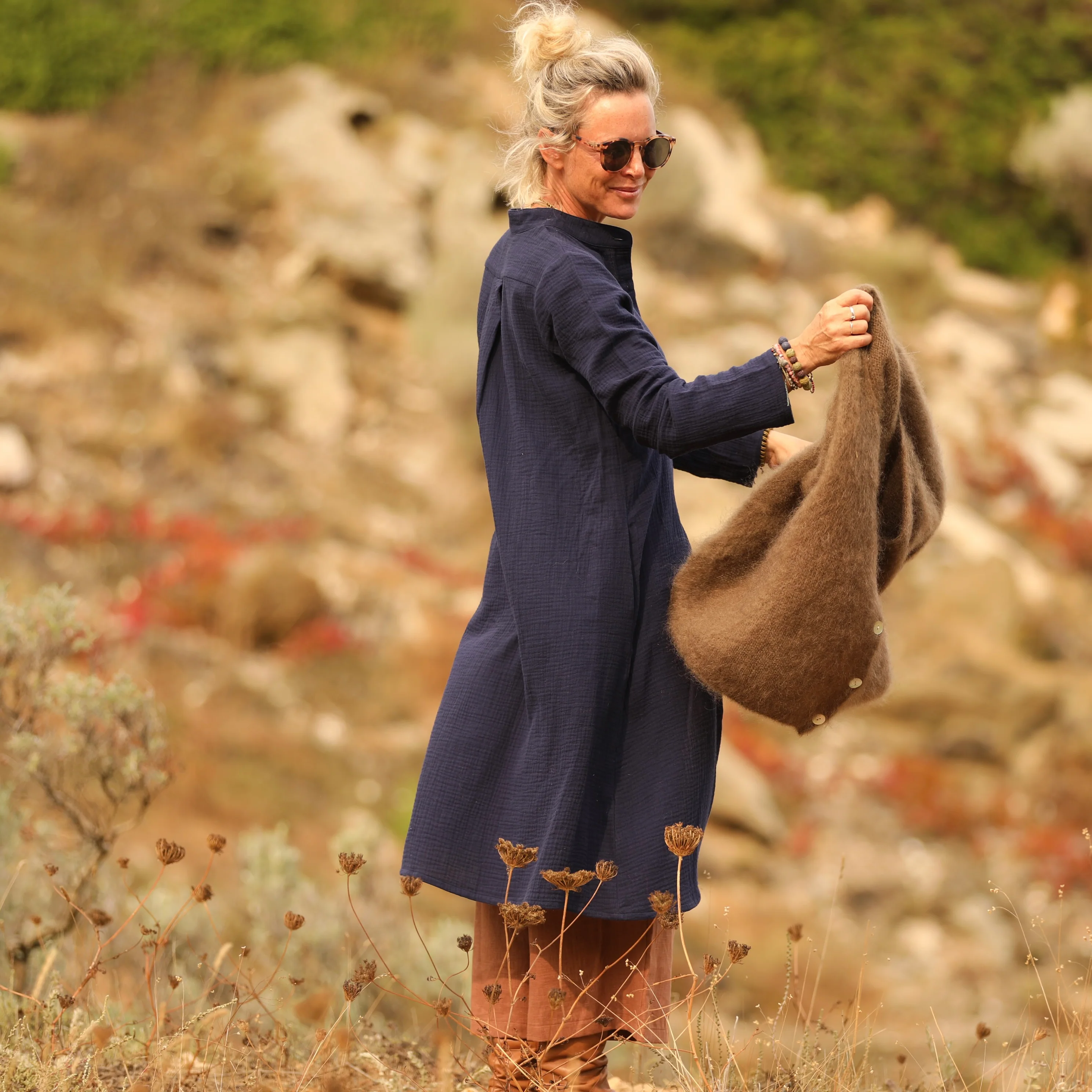Robe Yuna - Double gaze de coton bleu nuit - Image 11