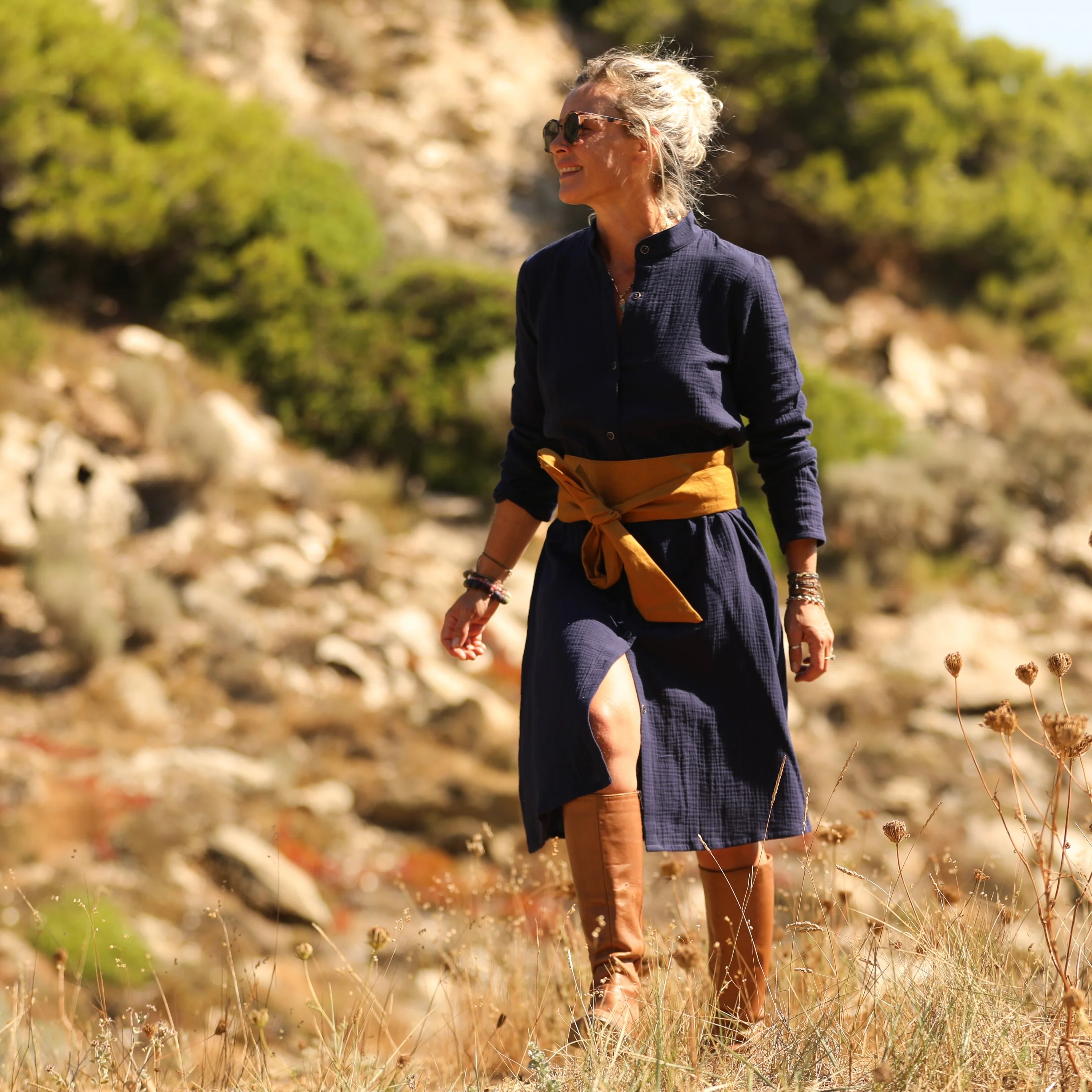 Robe Yuna - Double gaze de coton bleu nuit - Image 3