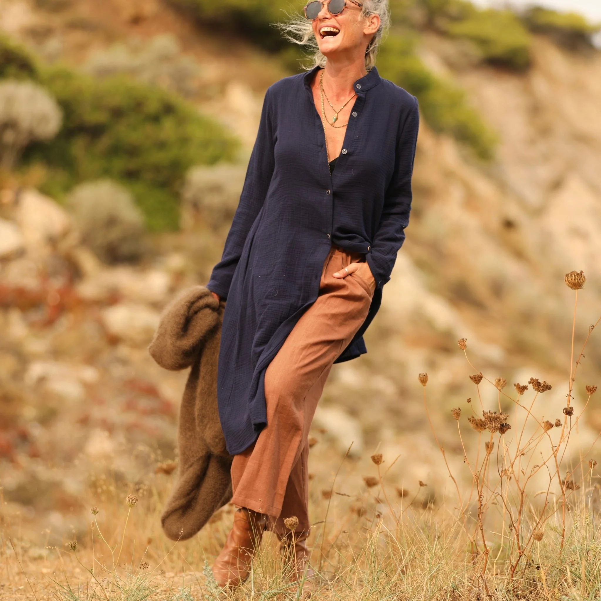 Robe Yuna - Double gaze de coton bleu nuit - Image 6