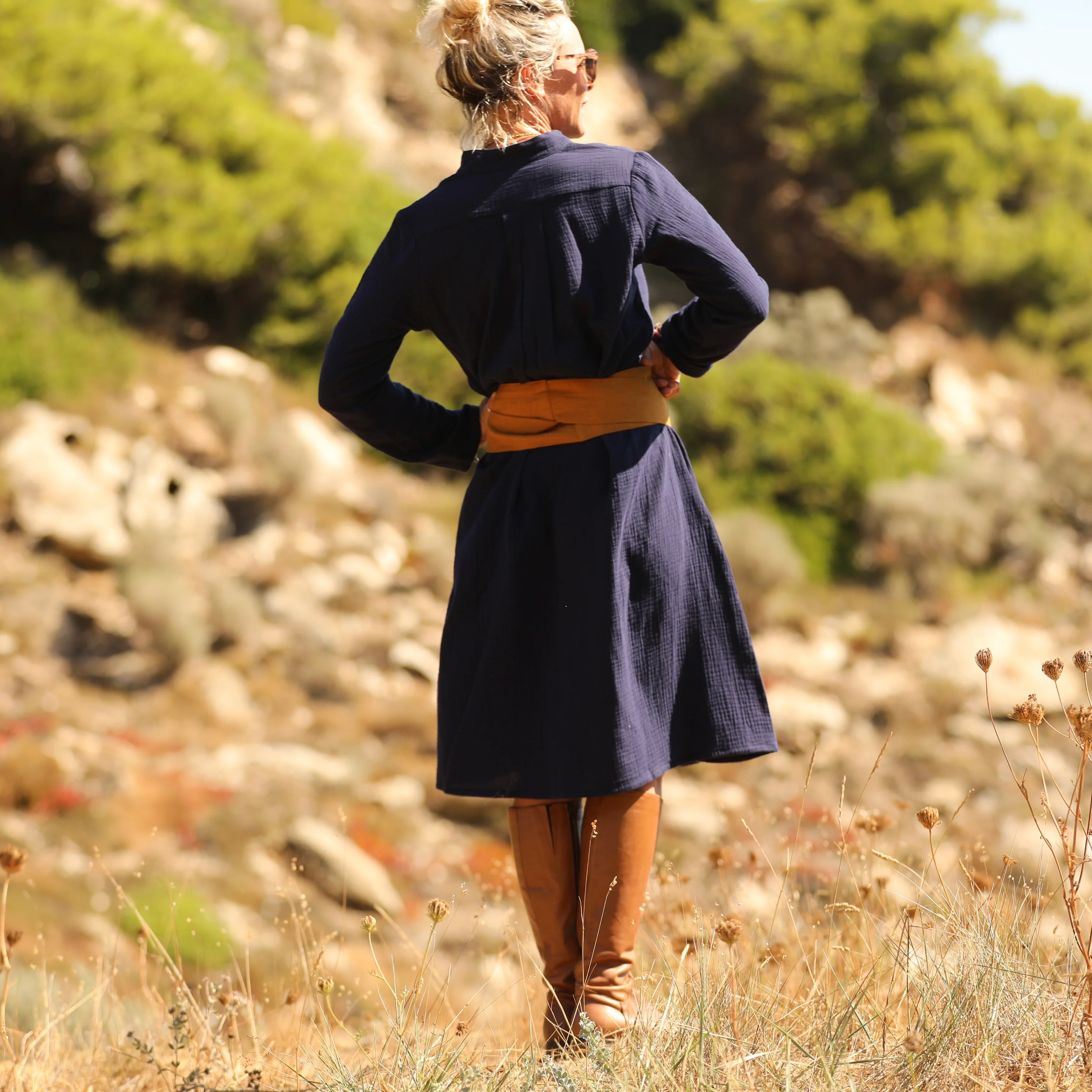 Robe Yuna - Double gaze de coton bleu nuit - Image 7