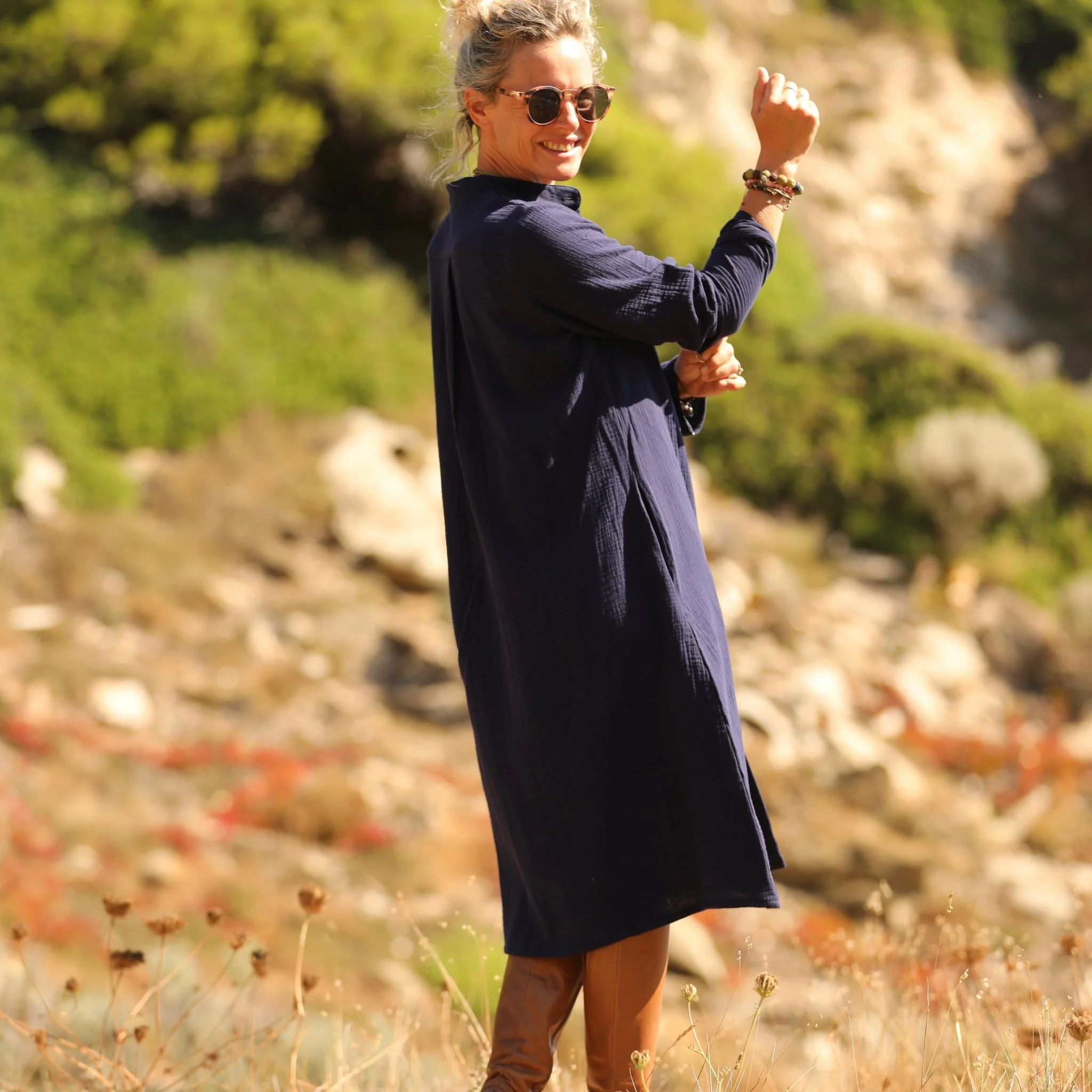 Robe Yuna - Double gaze de coton bleu nuit - Image 9