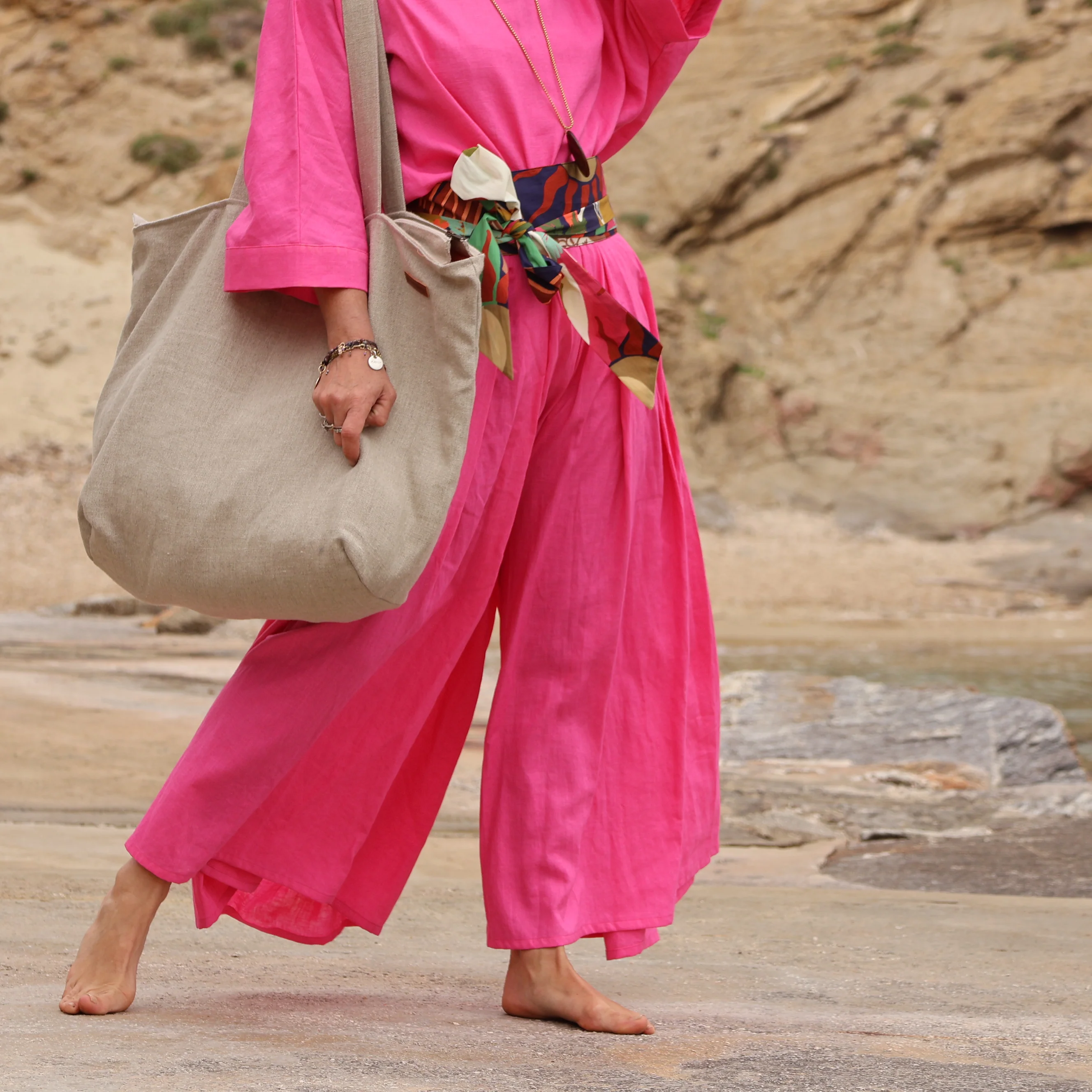 Sac Alfred en lin naturel - doublure en lin rouge - Image 3