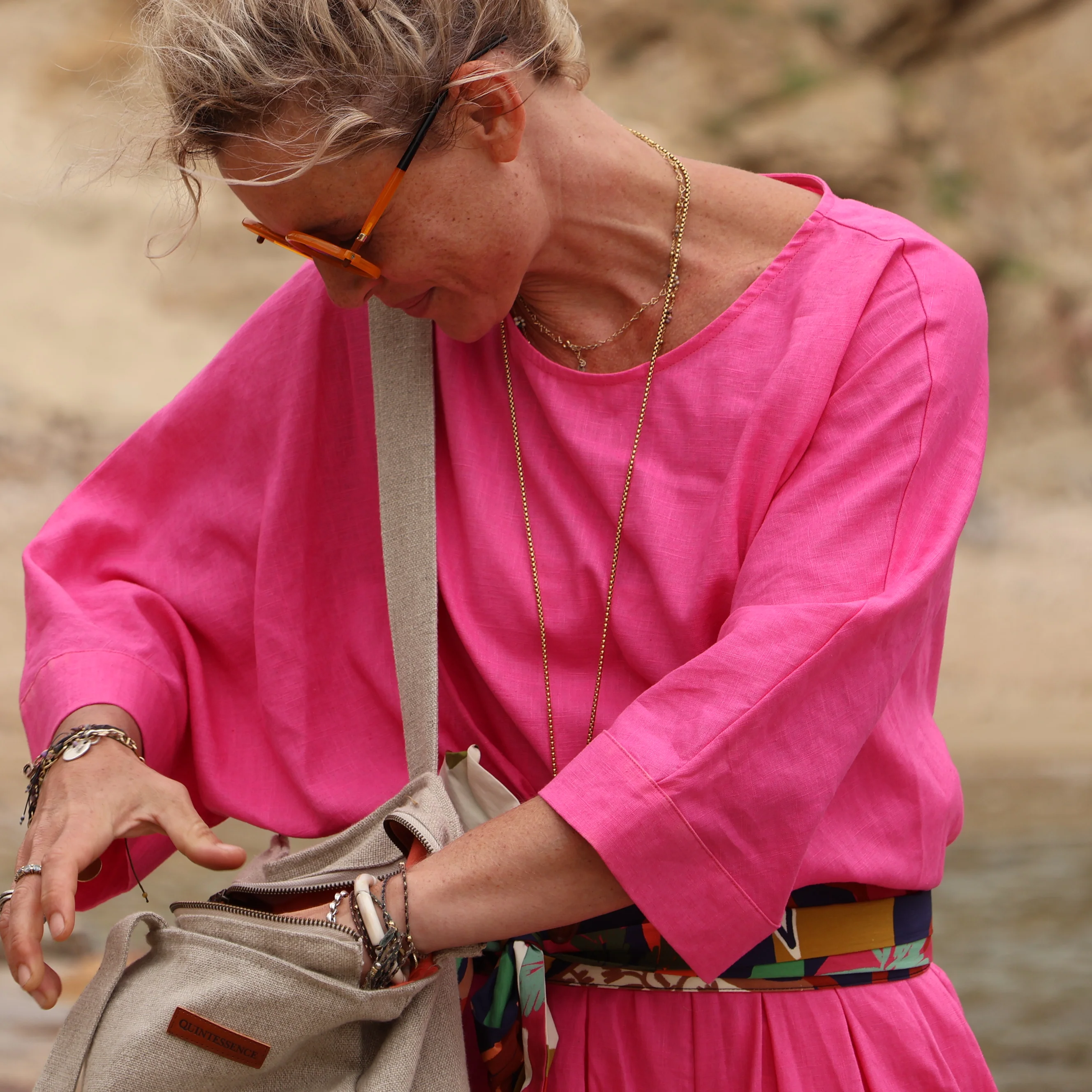 Sac Alfred en lin naturel - doublure en lin rouge - Image 10