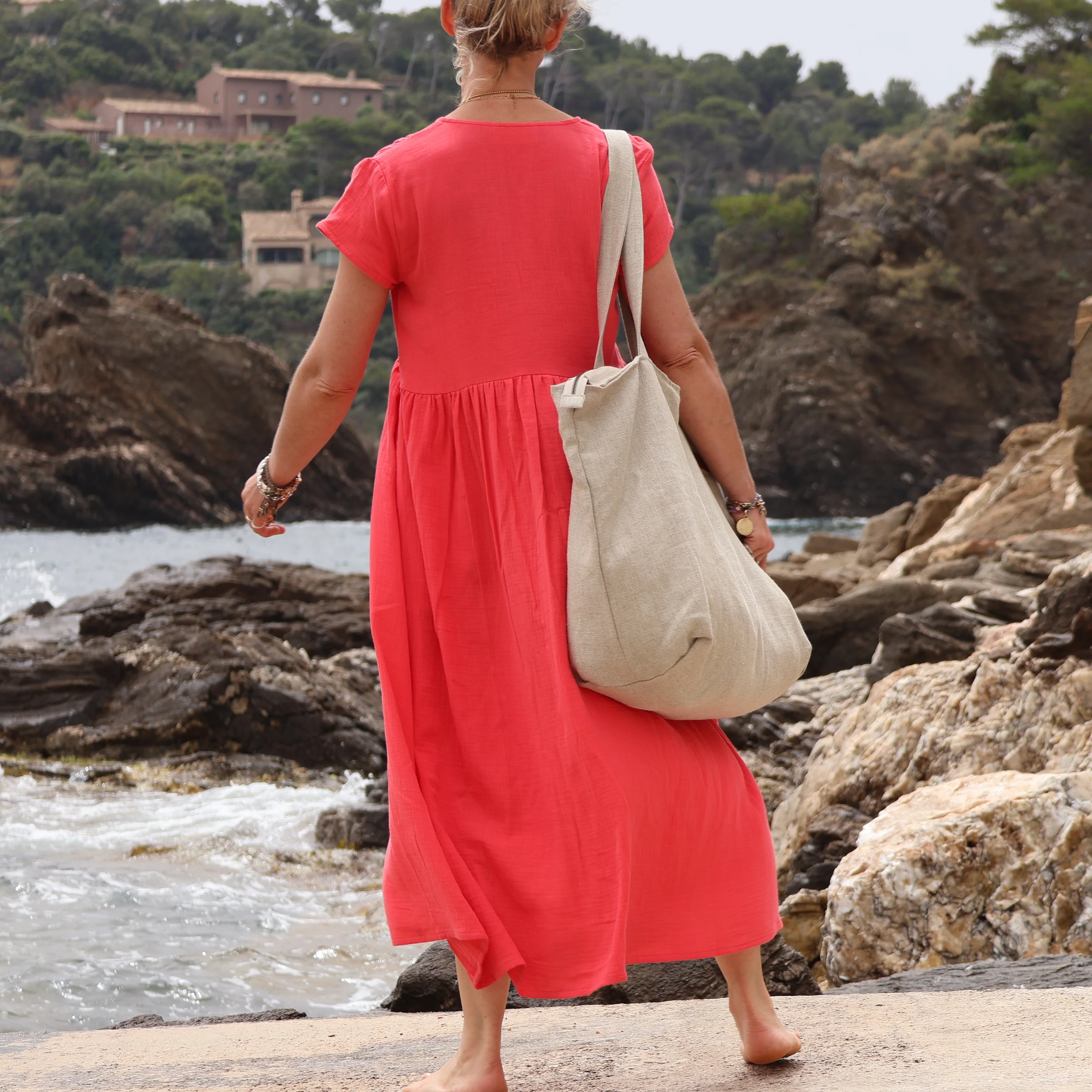 Sac Alfred en lin naturel - doublure en lin rouge - Image 11
