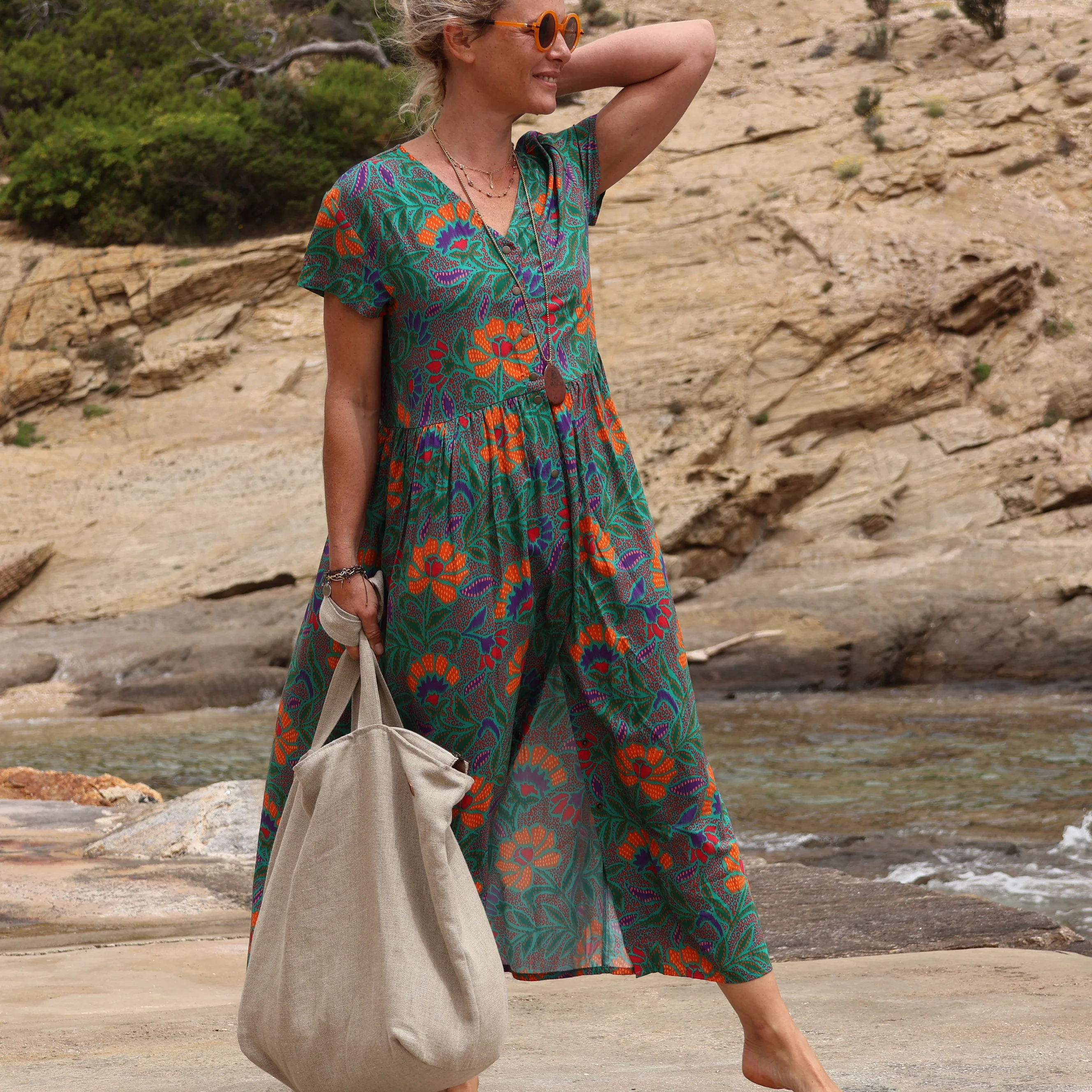 Sac Alfred en lin naturel - doublure en lin rouge - Image 13
