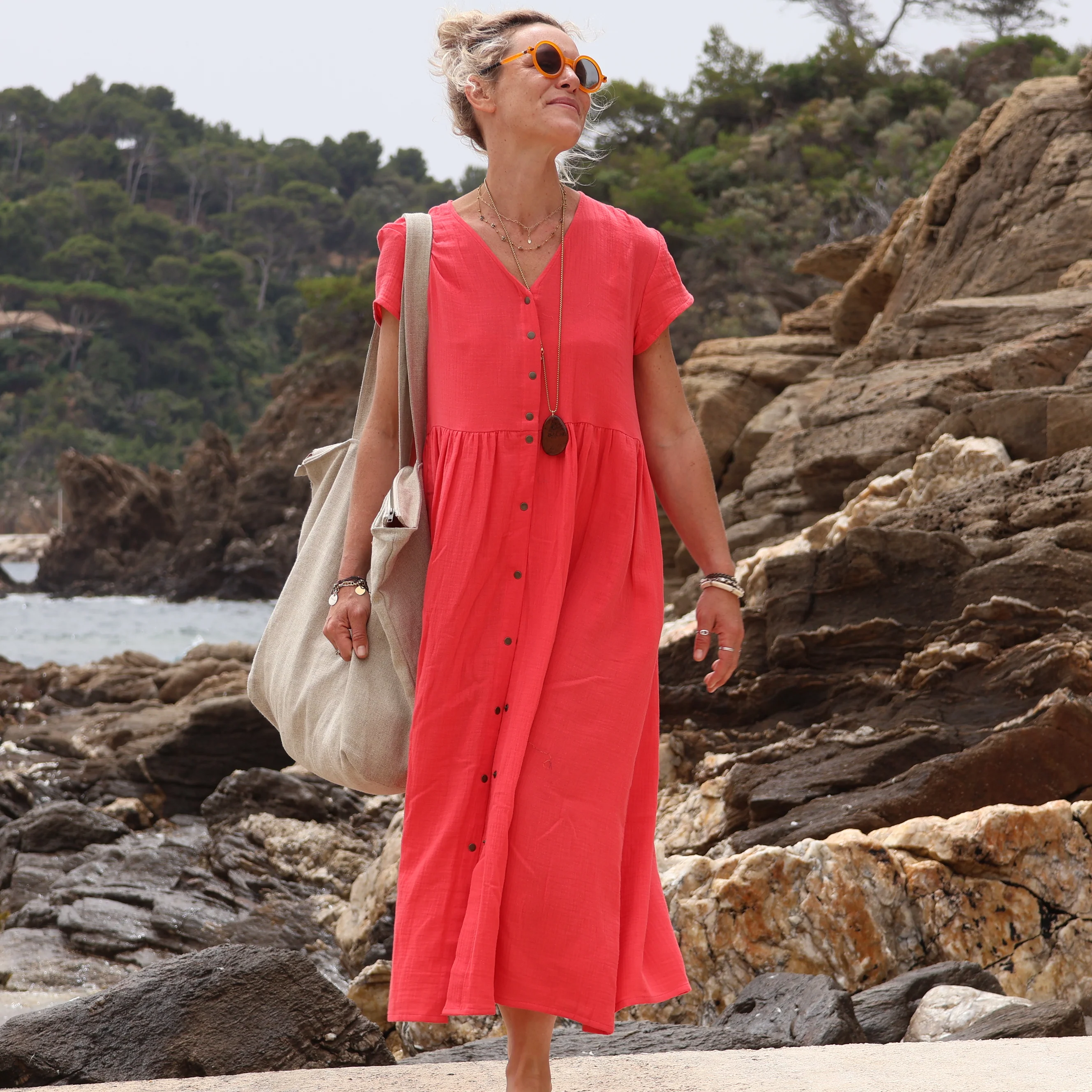 Sac Alfred en lin naturel - doublure en lin rouge - Image 15