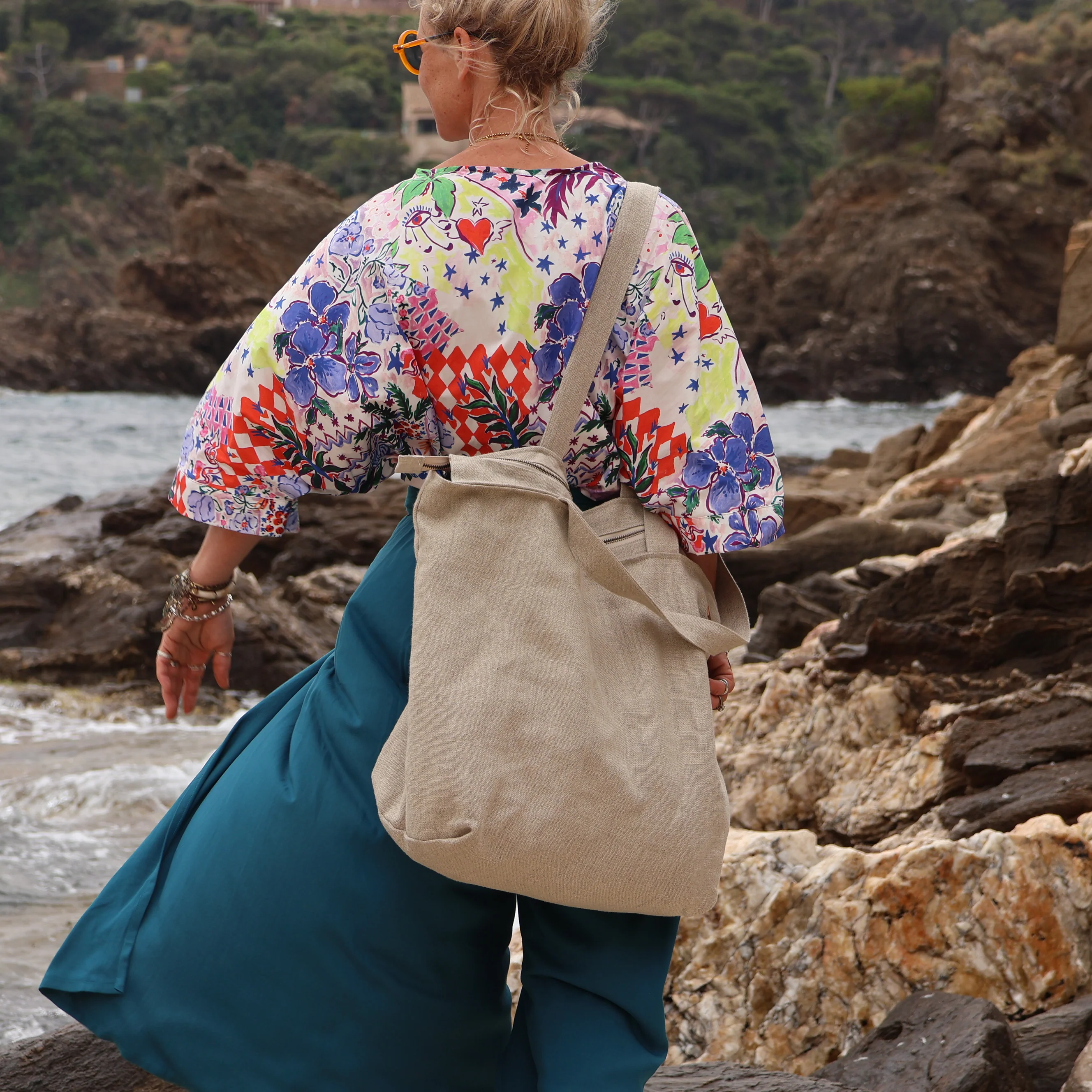 Sac Alfred en lin naturel - doublure en lin rouge - Image 16