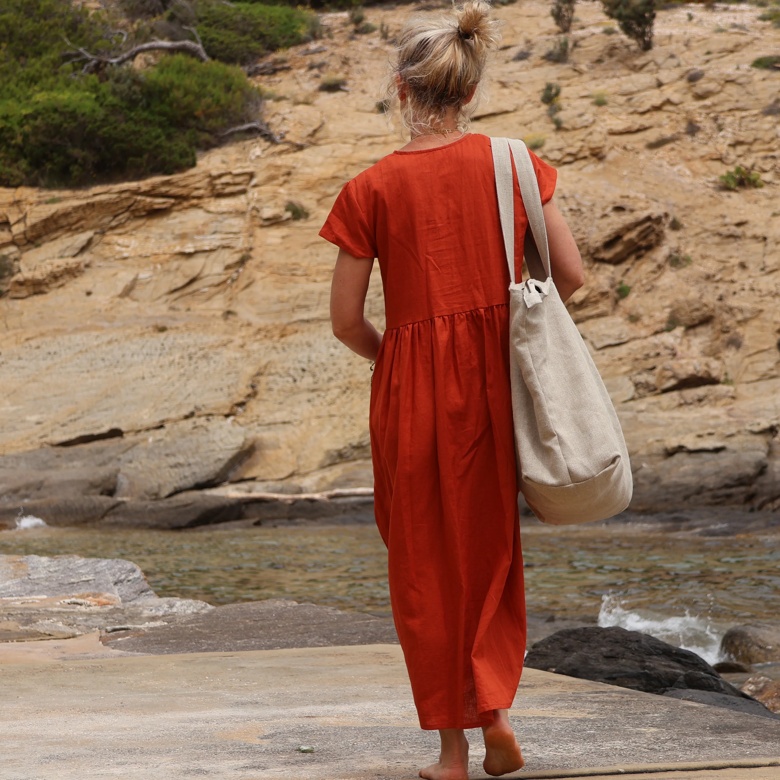 Sac Alfred en lin naturel - doublure en lin rouge - Image 19