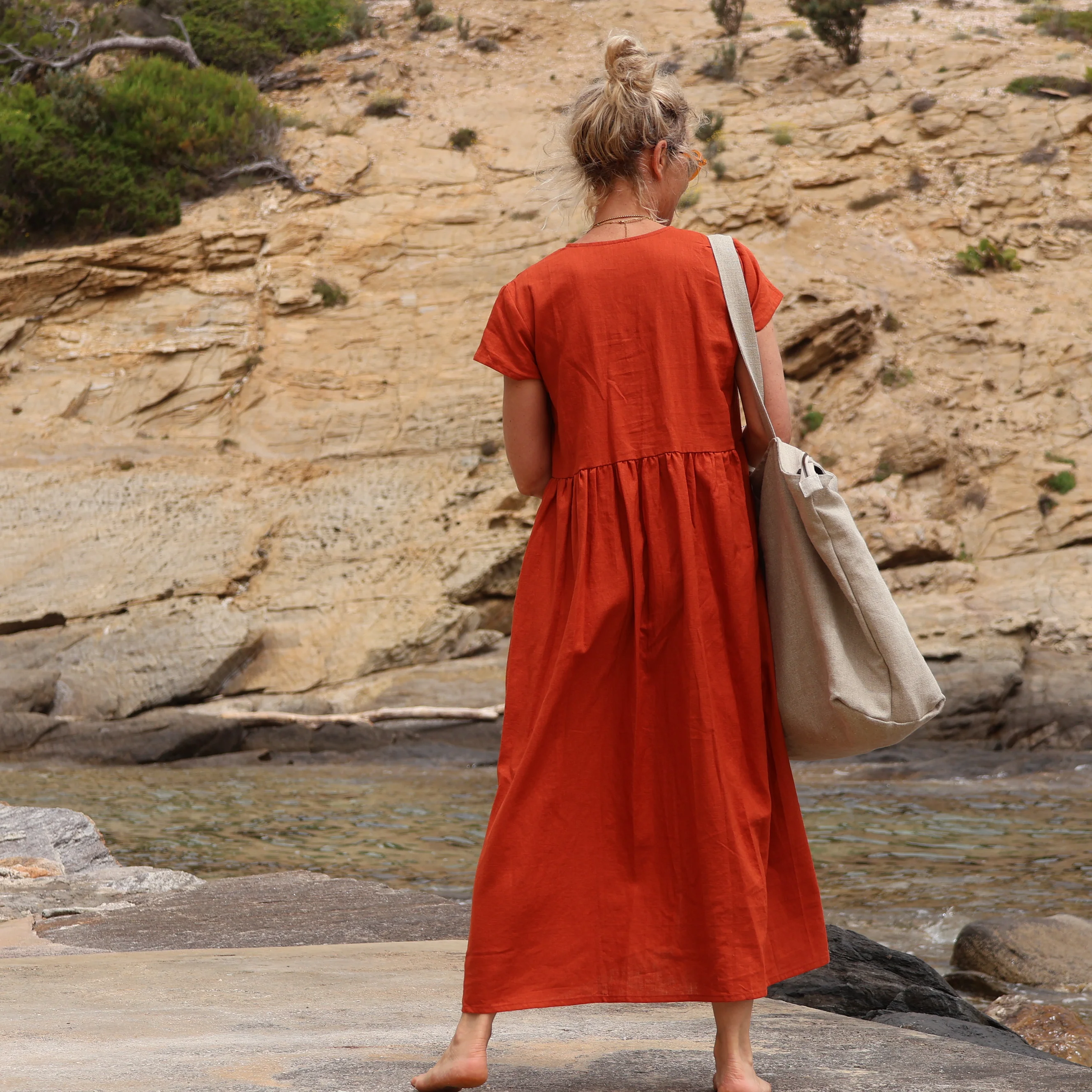 Sac Alfred en lin naturel - doublure en lin rouge - Image 20