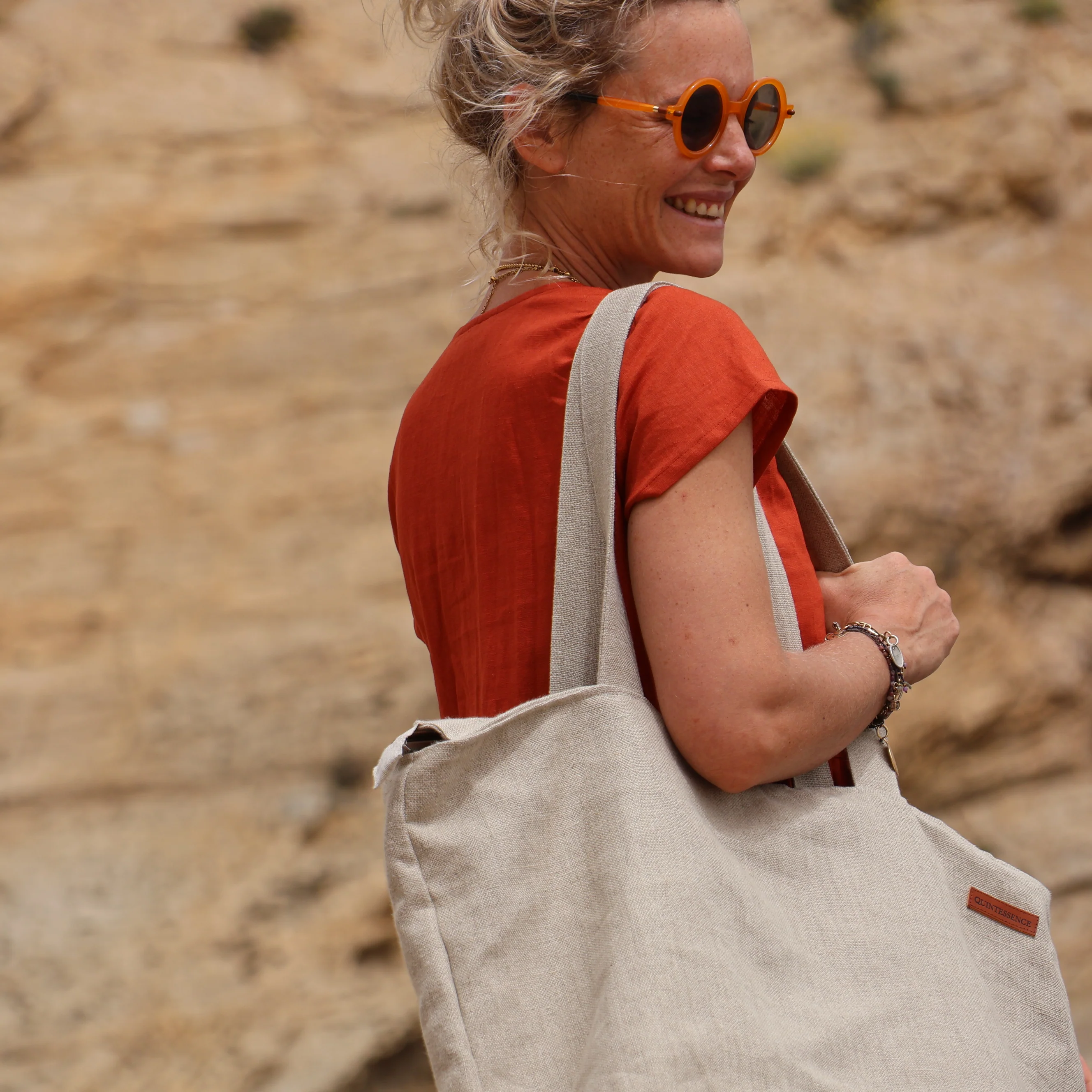 Sac Alfred en lin naturel - doublure en lin rouge - Image 21