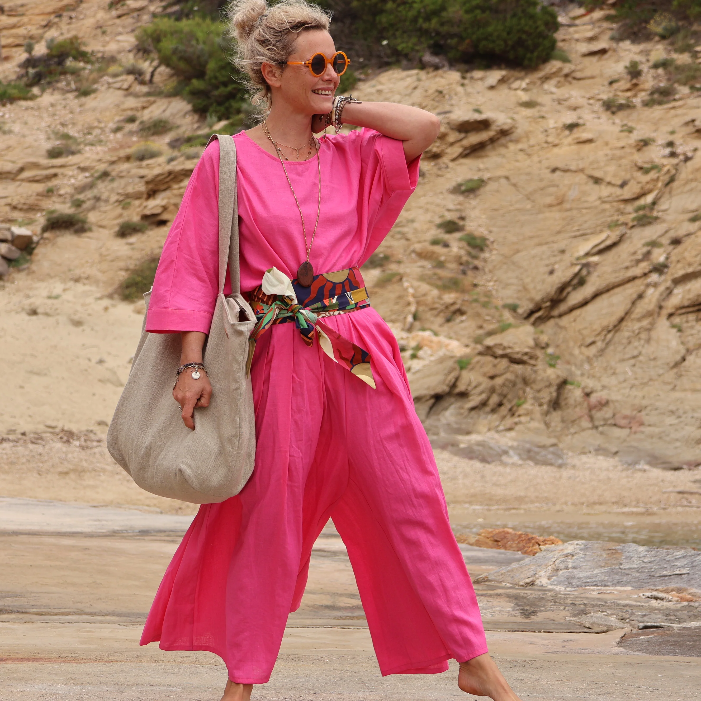 Sac Alfred en lin naturel - doublure en lin rouge - Image 9